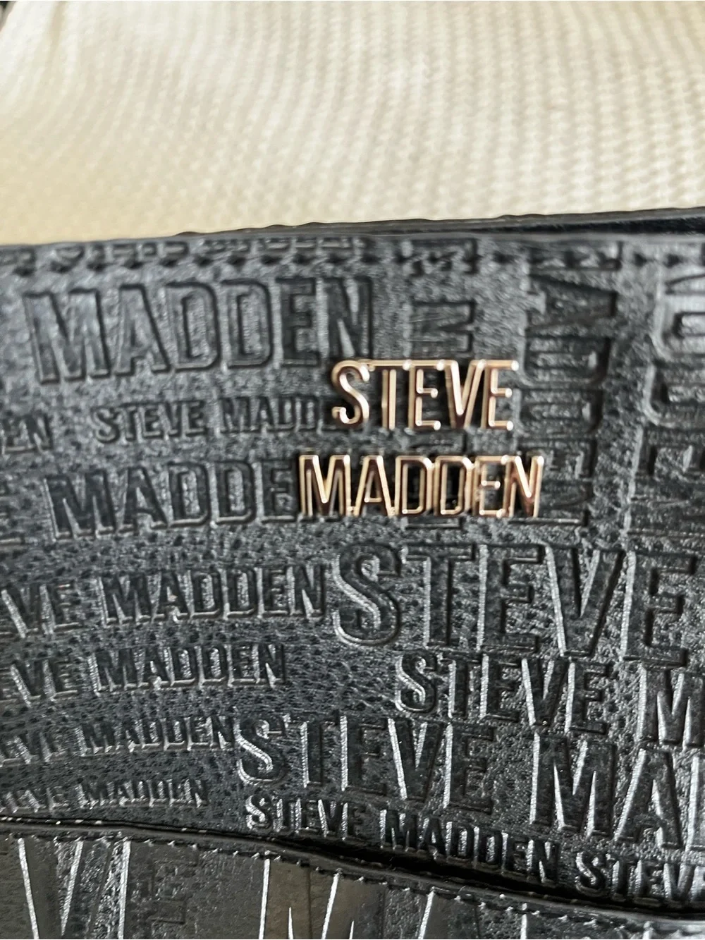 NWT Steve Madden Black Embossed Tote with Makeup bag & Coin Purse Travel Vacay